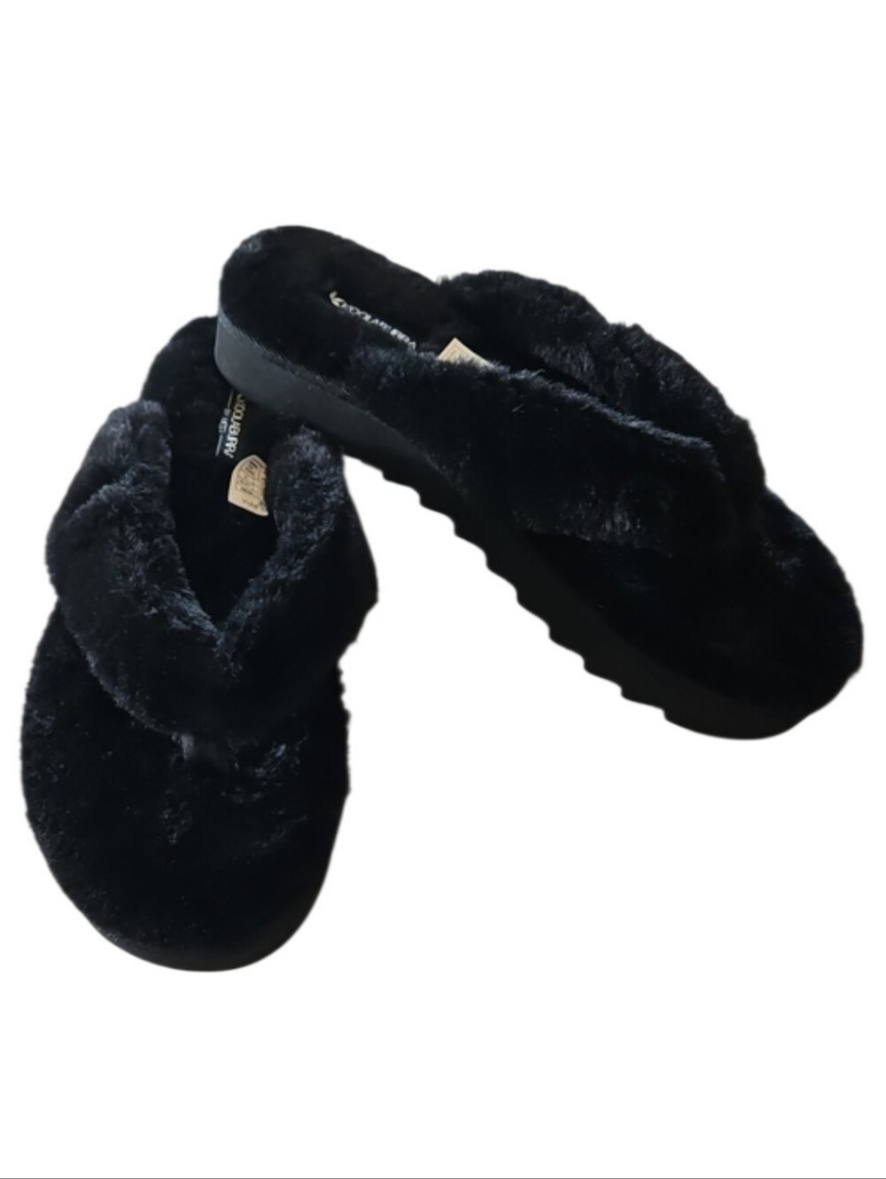 Koolaburra Faux Fur Flip-Flop Platform Slippers - Black, Size 10